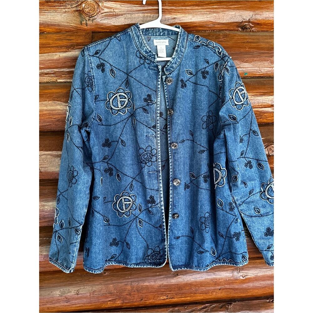 Tantrums Blue Embroidered Floral Jean Jacket